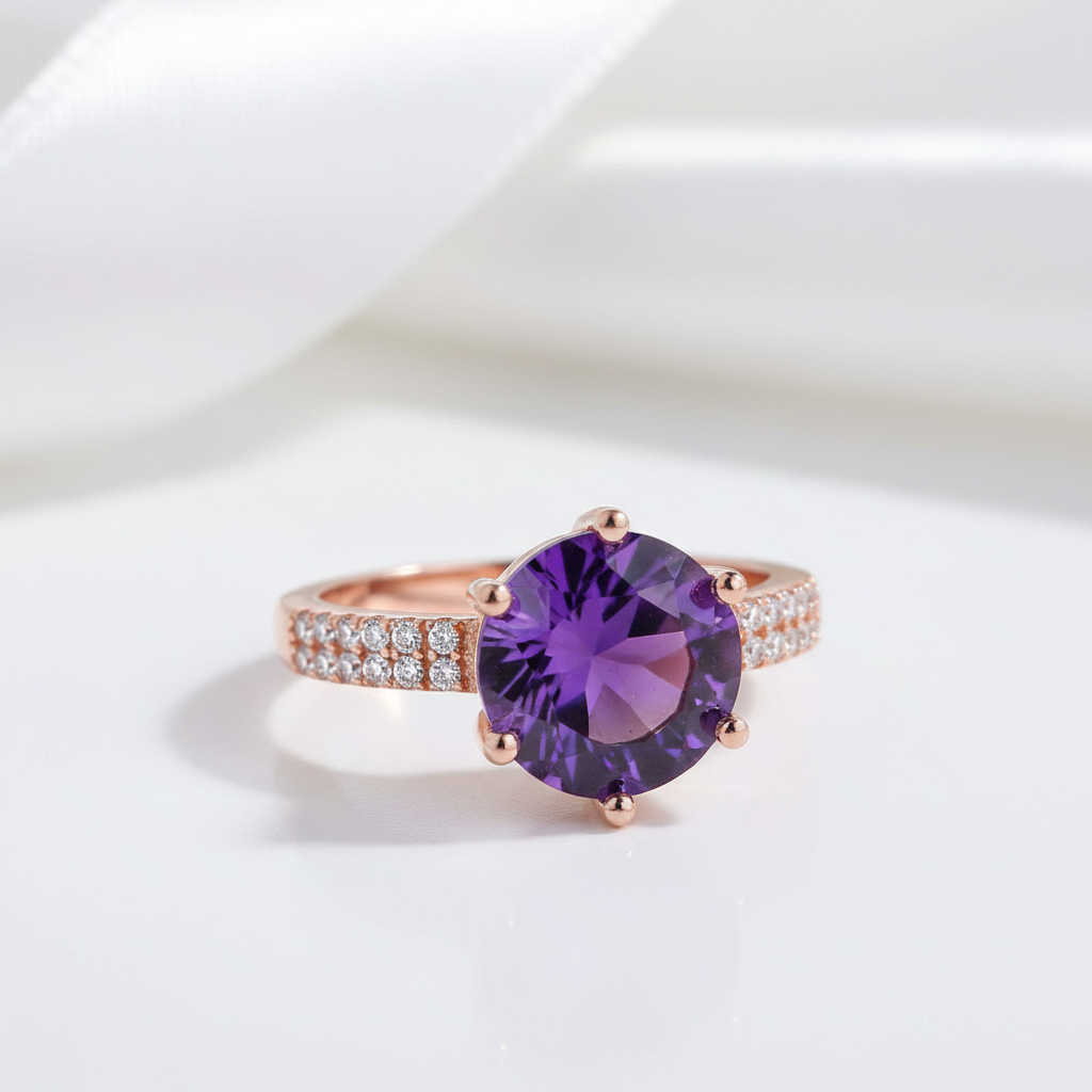 2.5ct Purple Amethyst Rose Gold Ring-Black Diamonds New York