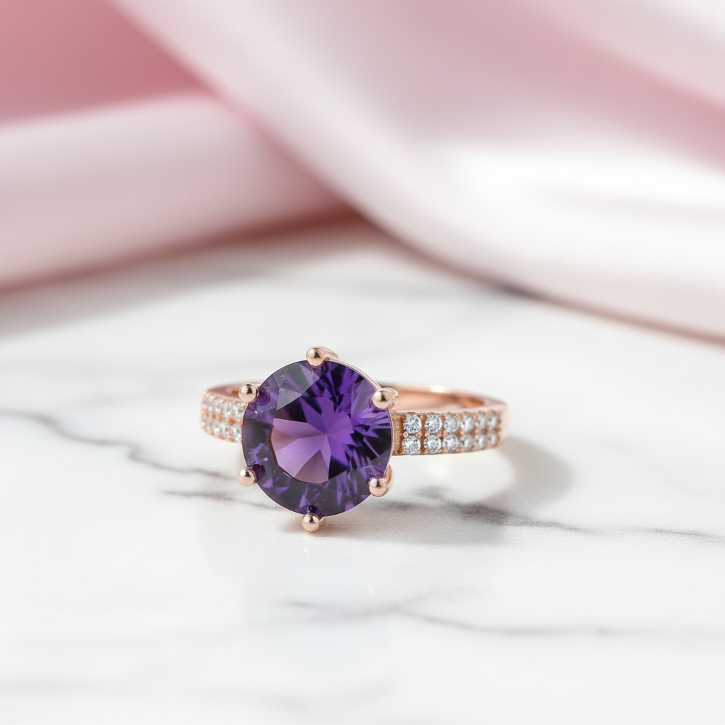 2.5ct Purple Amethyst Rose Gold Ring-Black Diamonds New York