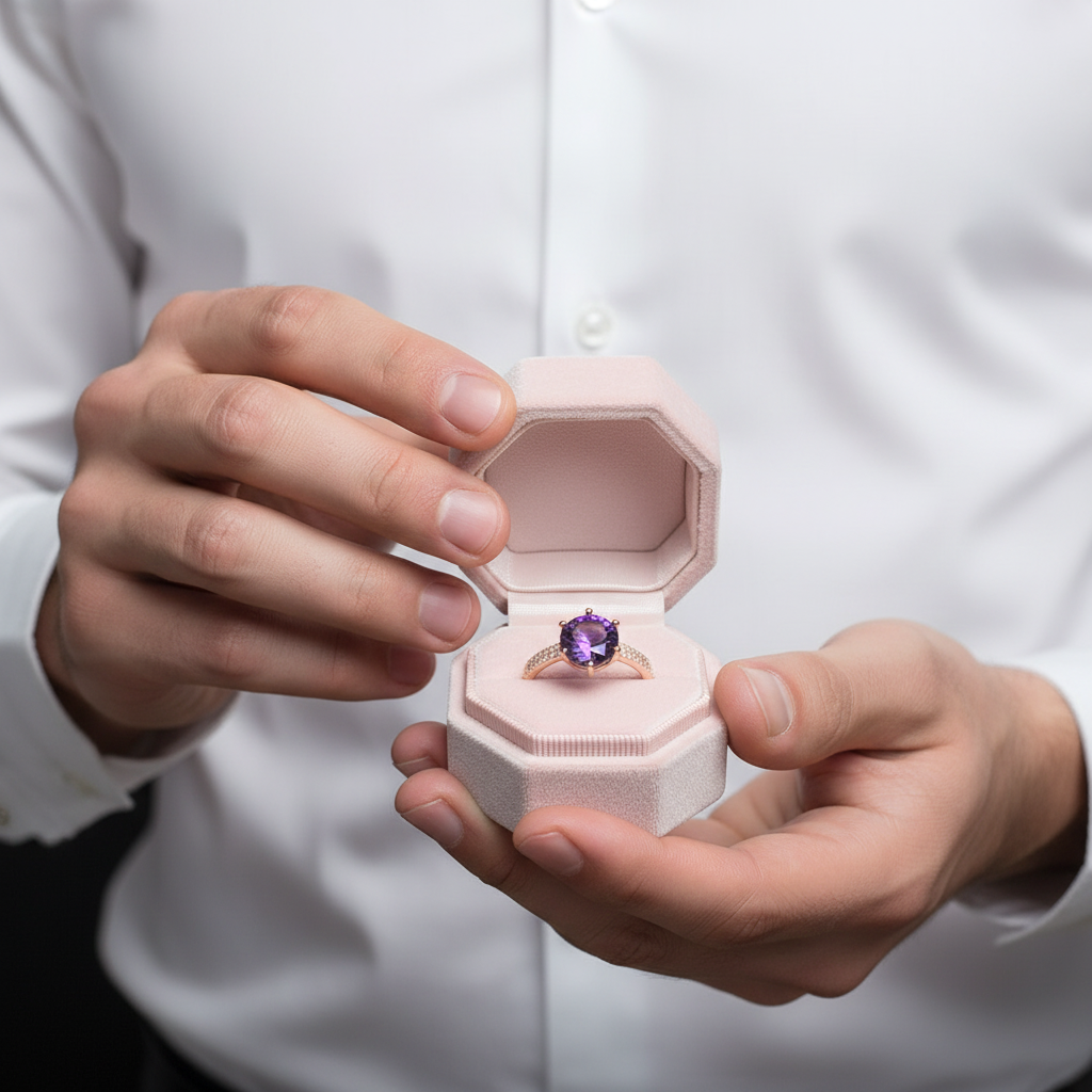 2.5ct Purple Amethyst Rose Gold Ring-Black Diamonds New York