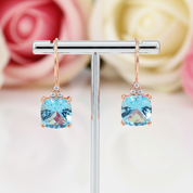 14k Rose Gold Cushion Swiss Blue Topaz with 0.07ct Natural Diamonds Earrings-Black Diamonds New York