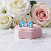 14k Rose Gold Cushion Swiss Blue Topaz with 0.07ct Natural Diamonds Earrings-Black Diamonds New York
