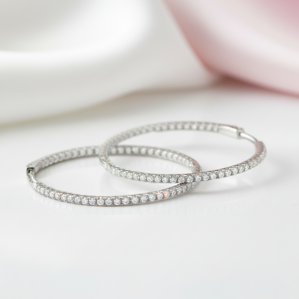 2.5mm Full Diamond Hoop Earrings-Black Diamonds New York