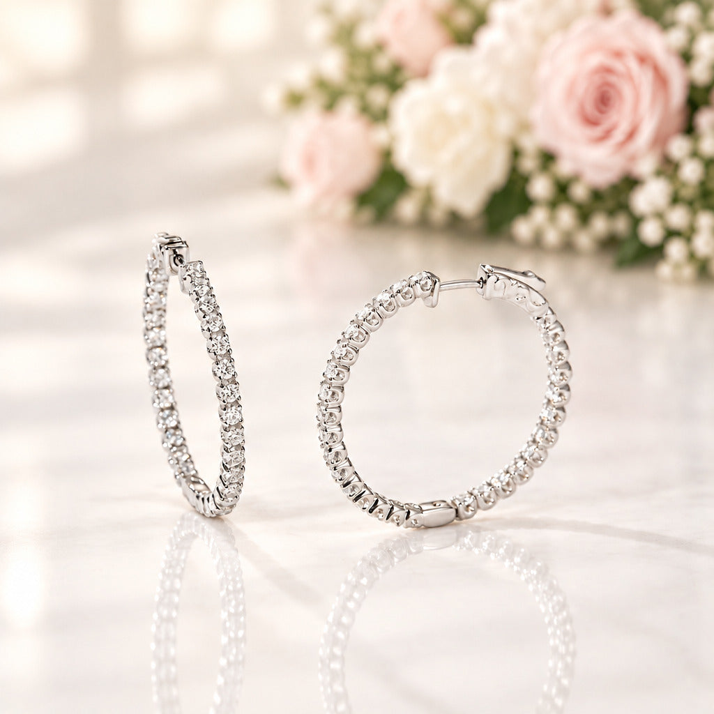 2.5mm Full Diamond Option Hoop Earrings-Black Diamonds New York
