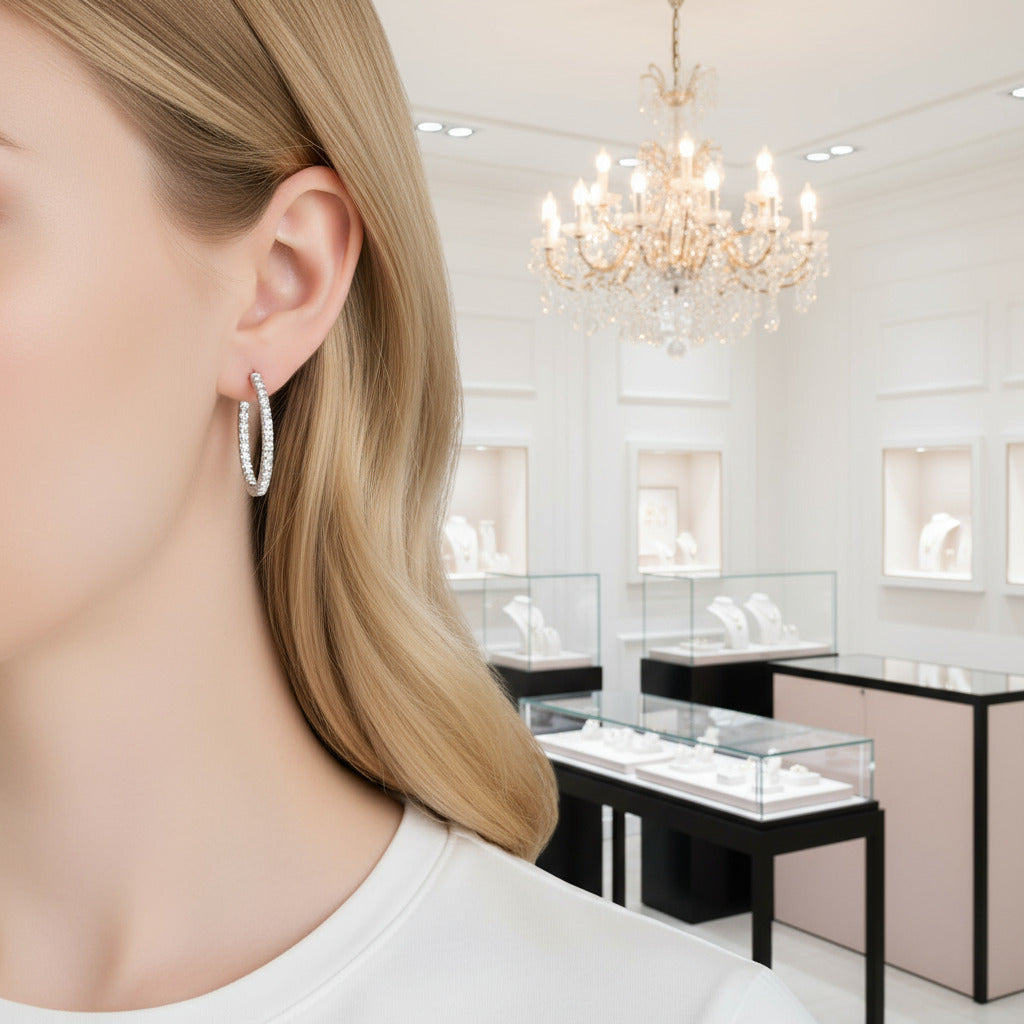 2.5mm Full Diamond Hoop Earrings-Black Diamonds New York