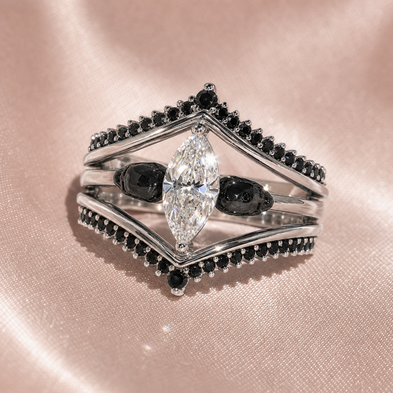Perfect Match- Marquise Cut Diamond Option Insert Skull Engagement Rings-Black Diamonds New York