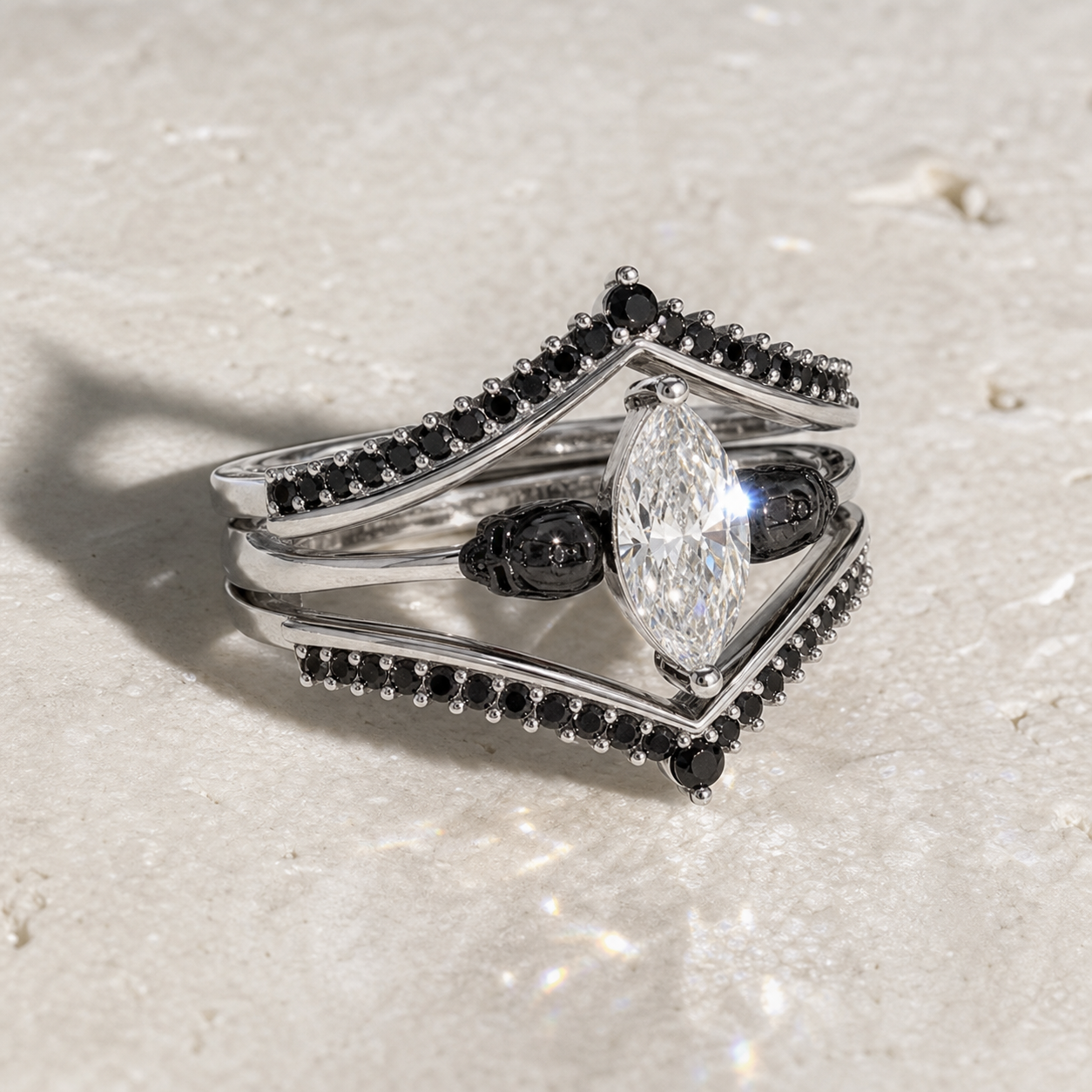 Perfect Match- Marquise Cut Diamond Option Insert Skull Engagement Rings-Black Diamonds New York