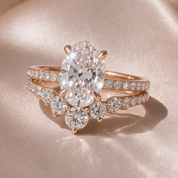 Rose Gold Oval Cut White Stone Wedding Set-Black Diamonds New York