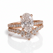 Rose Gold Oval Cut White Stone Wedding Set-Black Diamonds New York