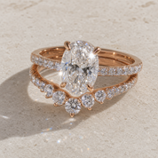 Rose Gold Oval Cut White Stone Wedding Set-Black Diamonds New York