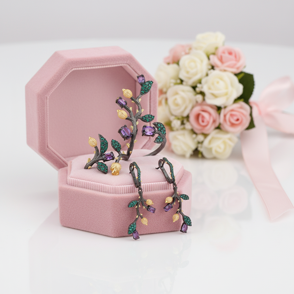 2.72Ct Amethyst Jewelry Set-Black Diamonds New York