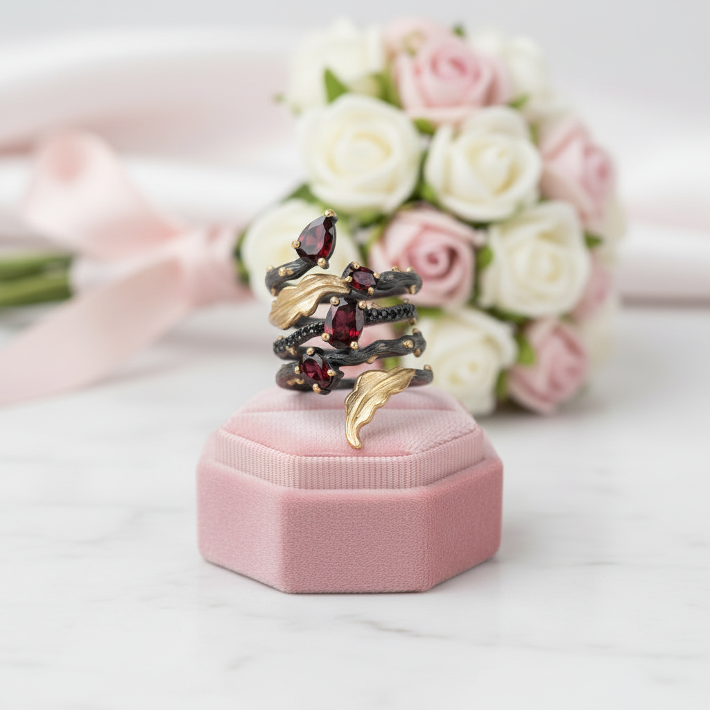 2.75Ct Red Garnet Gemstone Ring-Black Diamonds New York