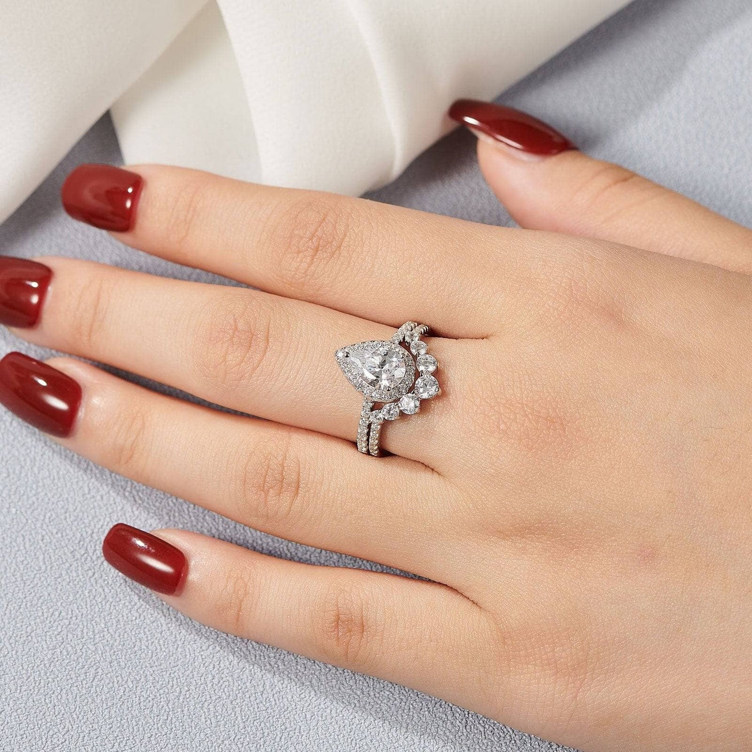 VIP Dream Ring- 2.7Ct Halo Pear Cut EVN Stone Engagement Ring Set-Black Diamonds New York