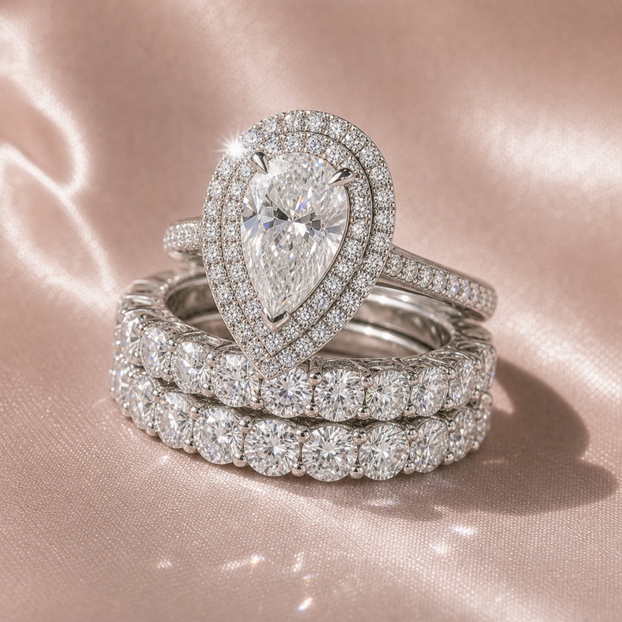 Eternity Double Halo Pear Cut 3-Pieces Wedding Set-Black Diamonds New York