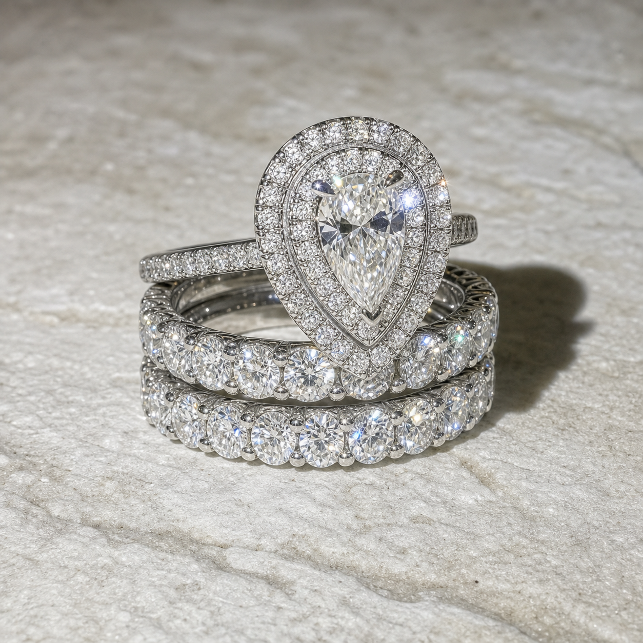 Eternity Double Halo Pear Cut 3-Pieces Wedding Set-Black Diamonds New York