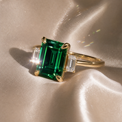 Three-Stone Emerald Green Engagement Ring-Black Diamonds New York