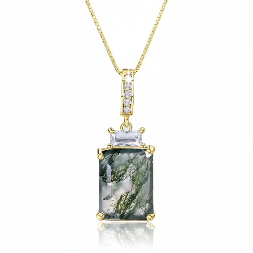 2.94 Ct Natural Moss Agate Classic Necklace-Black Diamonds New York