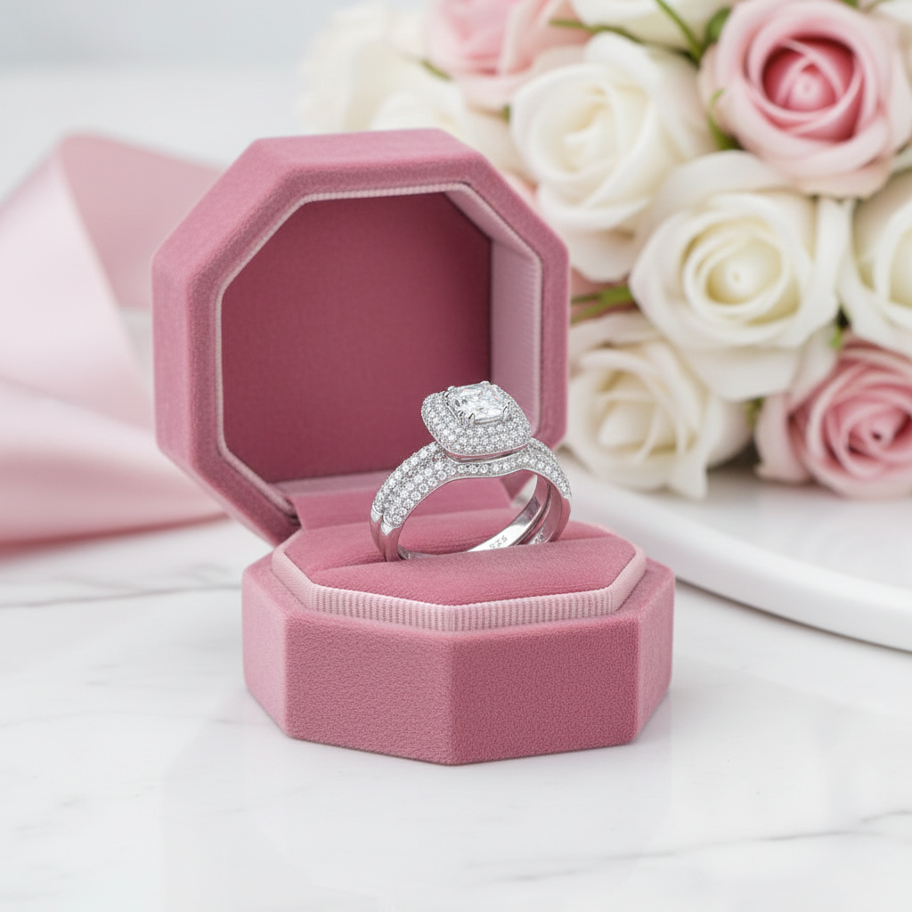 2.9 Ct Cushion Cut Diamond Option Ring Set-Black Diamonds New York