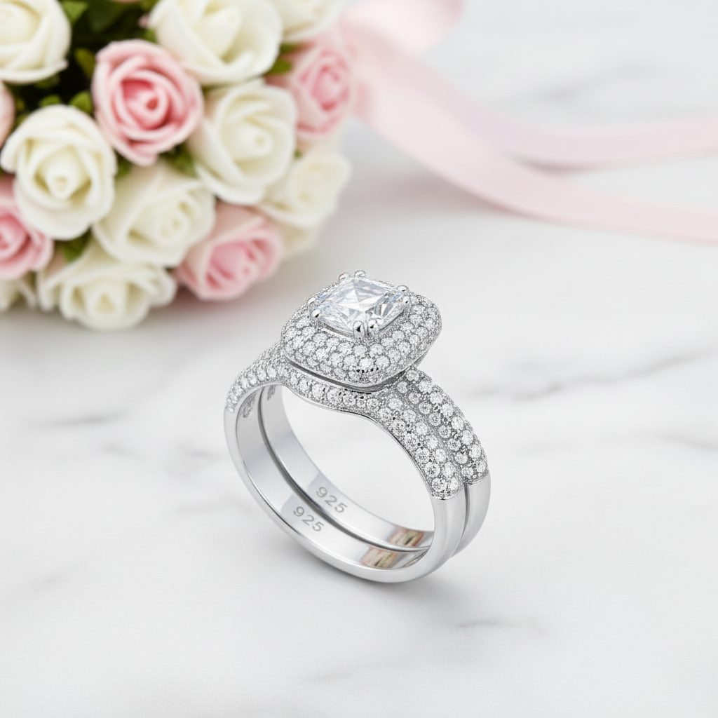 2.9 Ct Cushion Cut Diamond Option Ring Set-Black Diamonds New York