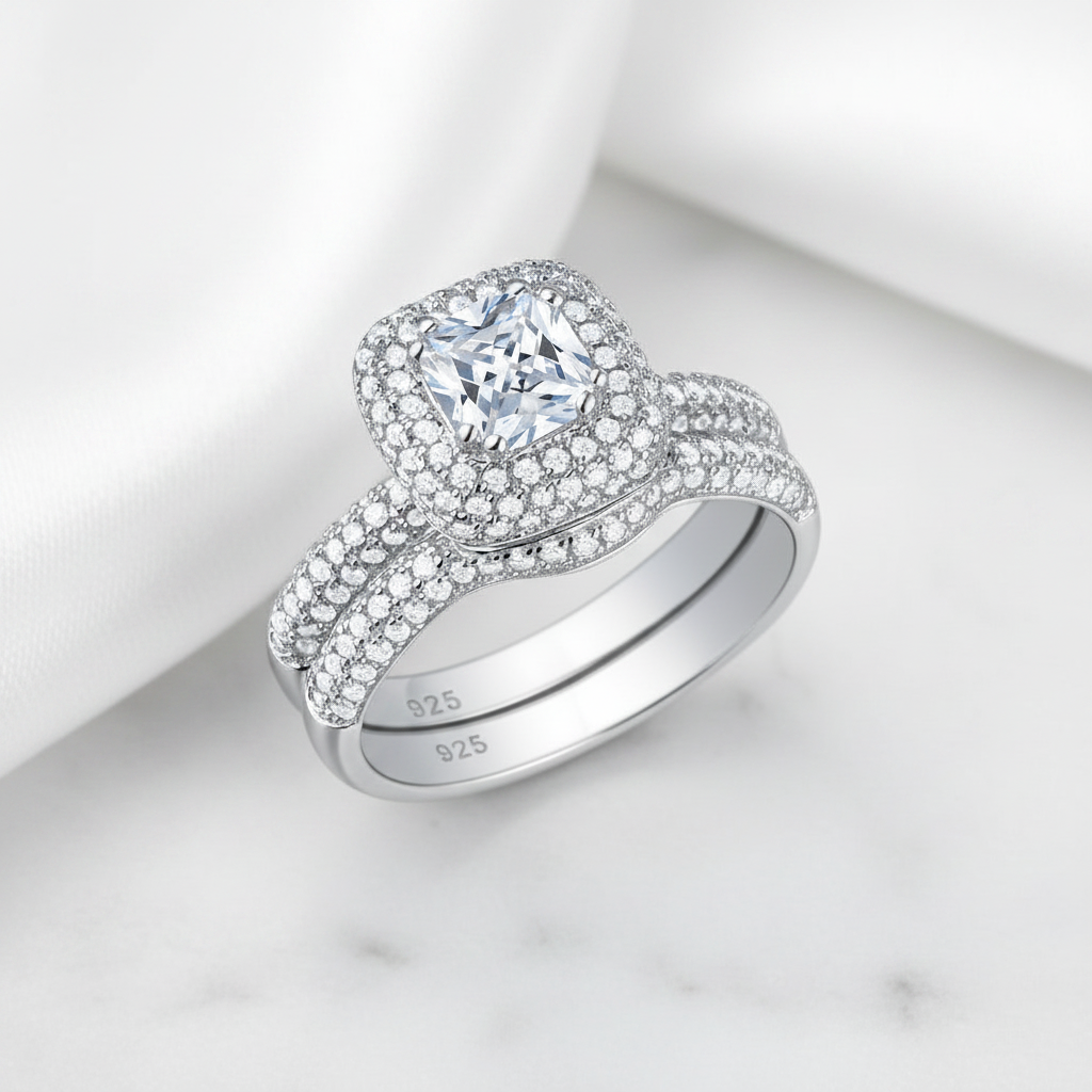 2.9 Ct Cushion Cut Diamond Option Ring Set-Black Diamonds New York