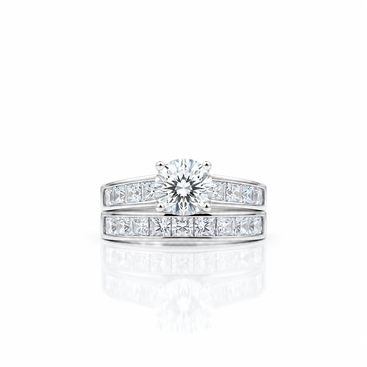 2Pcs Classic Round Cut Diamond Option Wedding Ring Set-Black Diamonds New York