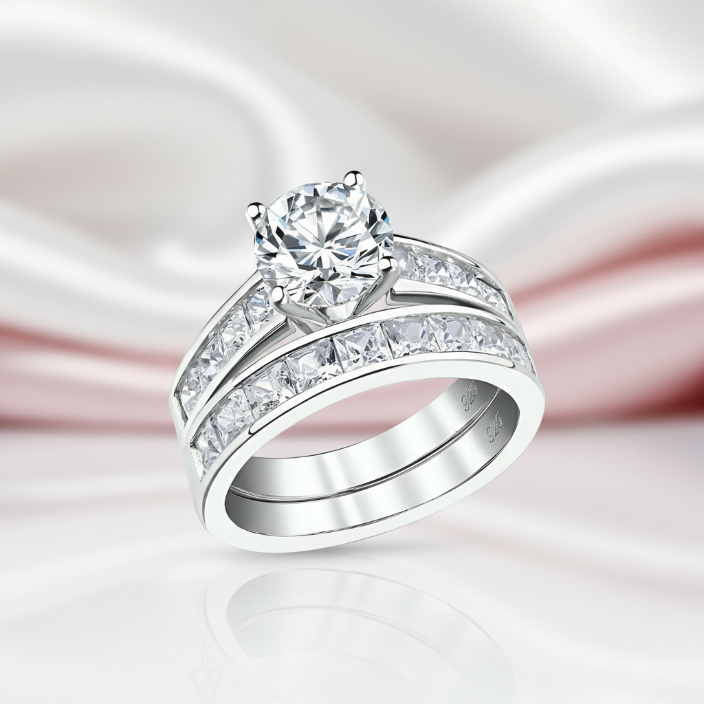 2Pcs Classic Round Cut Diamond Wedding Ring Set-Black Diamonds New York