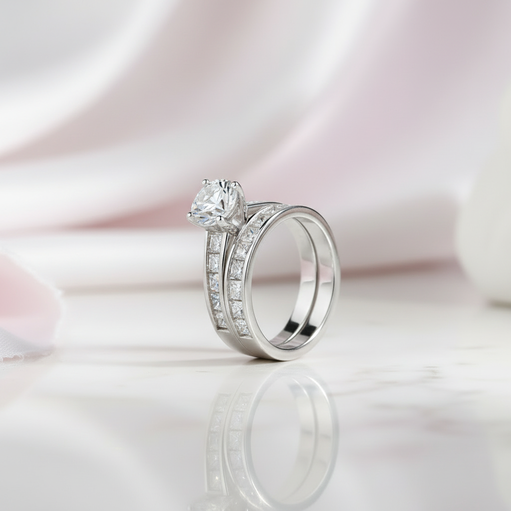 2Pcs Classic Round Cut Diamond Wedding Ring Set-Black Diamonds New York