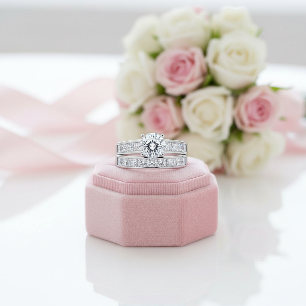 2Pcs Classic Round Cut Diamond Wedding Ring Set-Black Diamonds New York