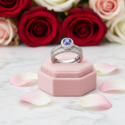 2Pcs Round Cut White & Blue Diamond Halo Ring Set-Black Diamonds New York