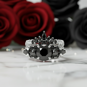 Eternal Flame- Round Cut Diamond Coffin Wedding Ring Set-Black Diamonds New York
