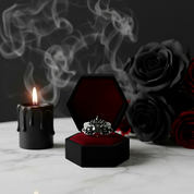 Eternal Flame- Round Cut Diamond Coffin Wedding Ring Set-Black Diamonds New York