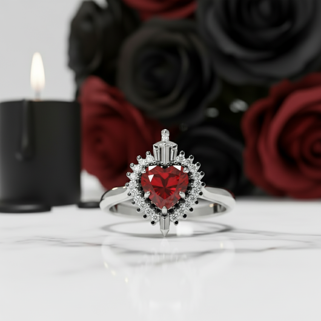 Against All Odds- Heart Shape Diamond Gothic Engagement Ring-Black Diamonds New York