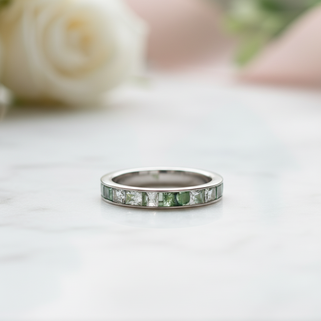 2*4mm Natural Moss Agate Wedding Band-Black Diamonds New York