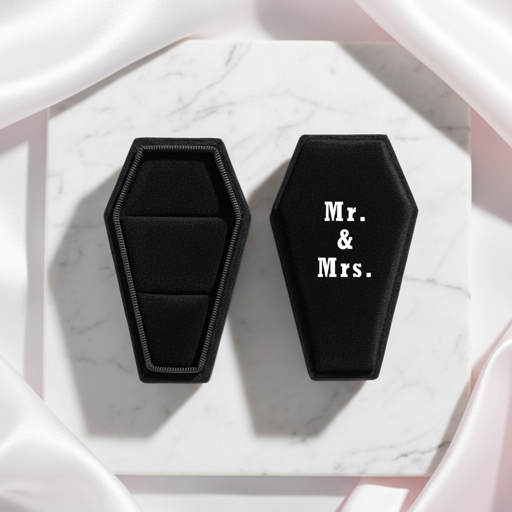 Married Till Buried Personalized Coffin Ring Box-Black Diamonds New York
