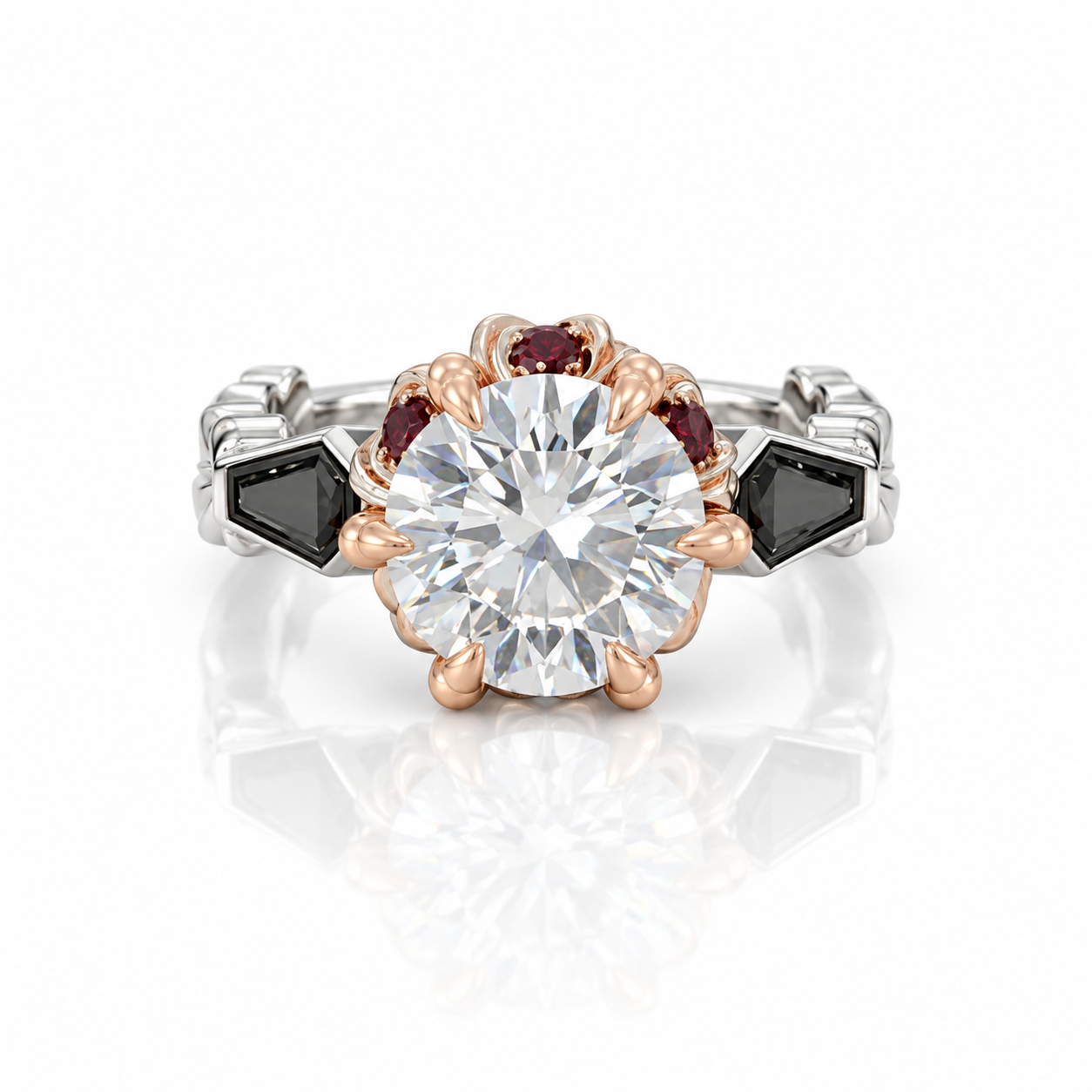 Through Eternity Ring- 3 ct Round Cut Diamond Option with Spider Legs Gothic Wedding Ring-Black Diamonds New York