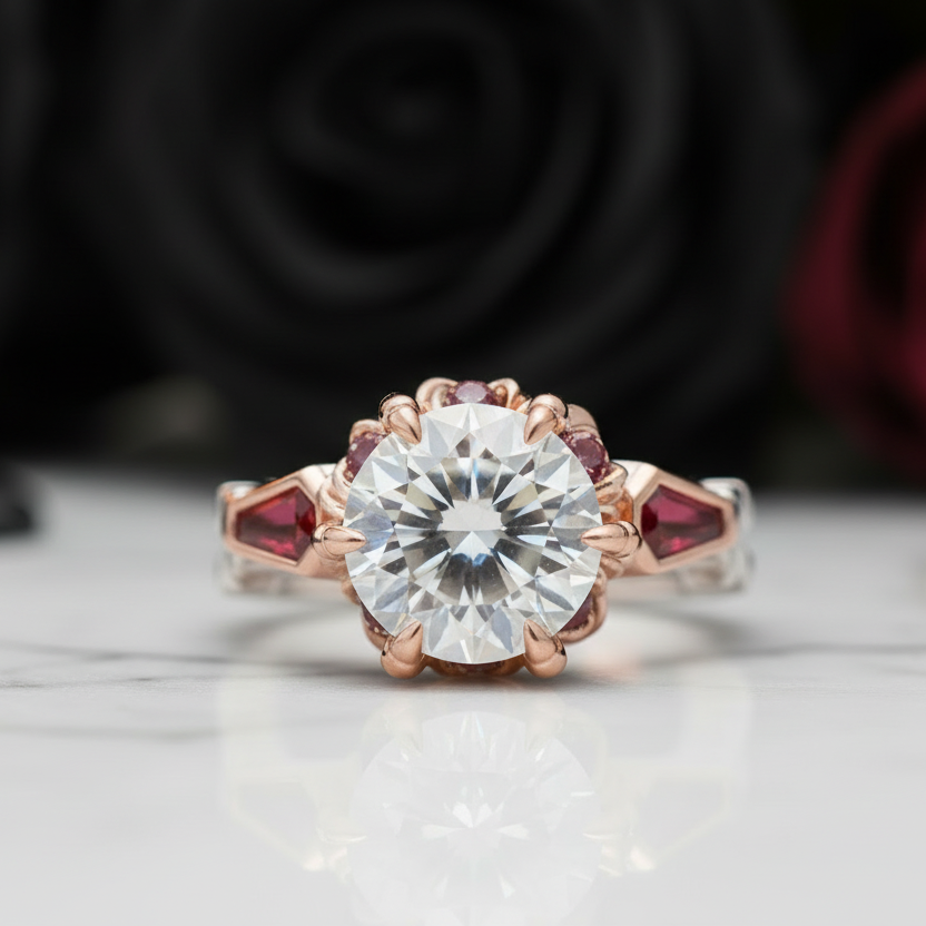 Through Eternity Ring- 3 ct Round Cut Diamond Option with Spider Legs Gothic Wedding Ring-Black Diamonds New York