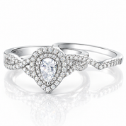 2 Pcs Halo Pear Cut Diamond Option Engagement Ring-Black Diamonds New York