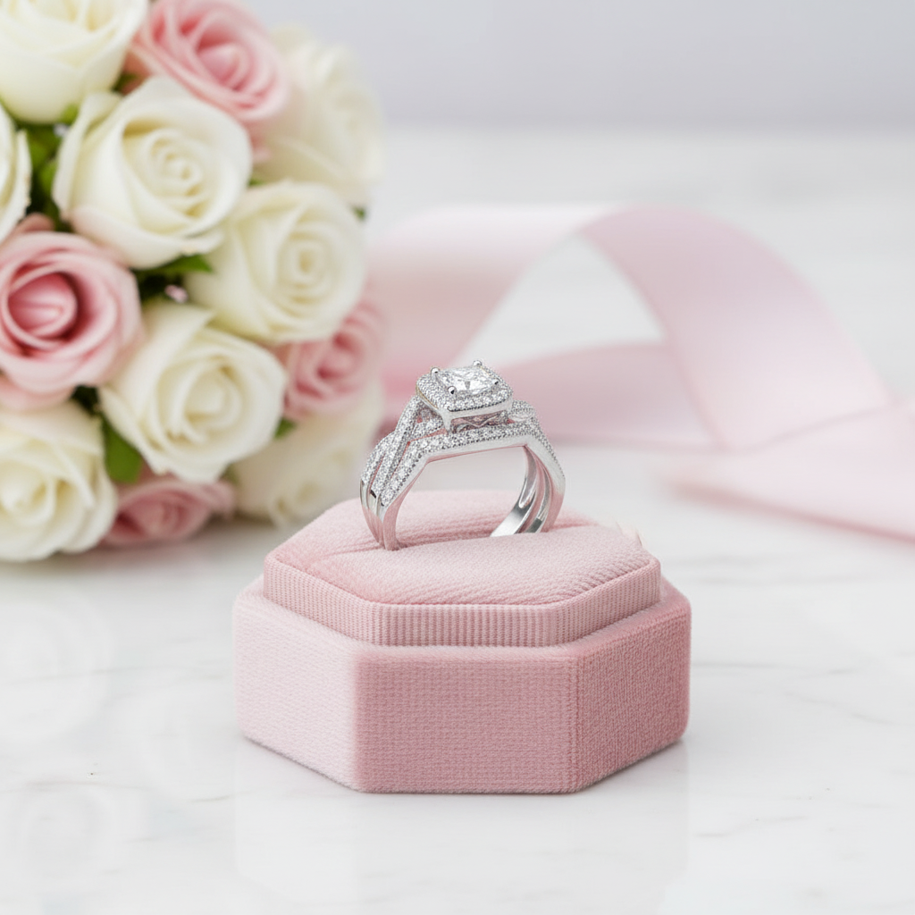 Princess Cut Diamond Option Engagement Ring Set-Black Diamonds New York