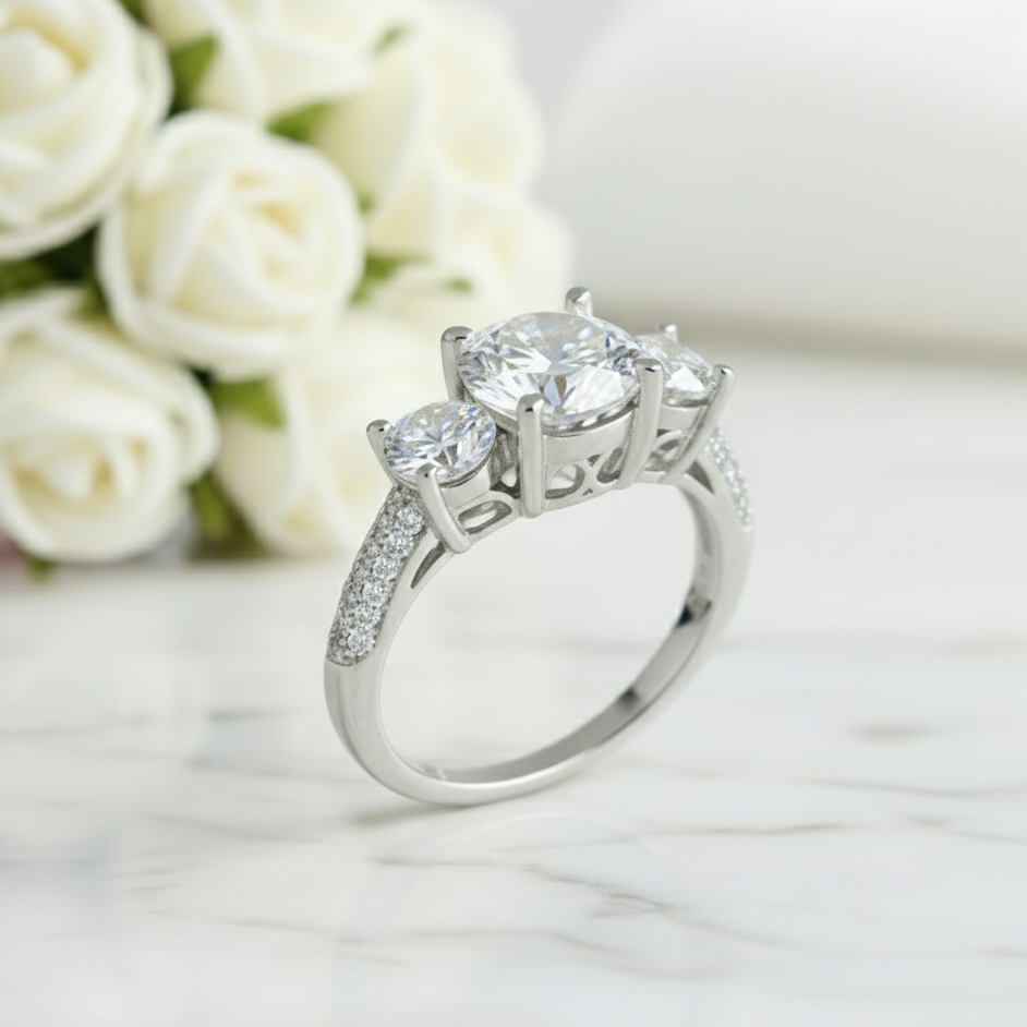 2.0 Ct 3-Diamond Vintage Style Ring-Black Diamonds New York