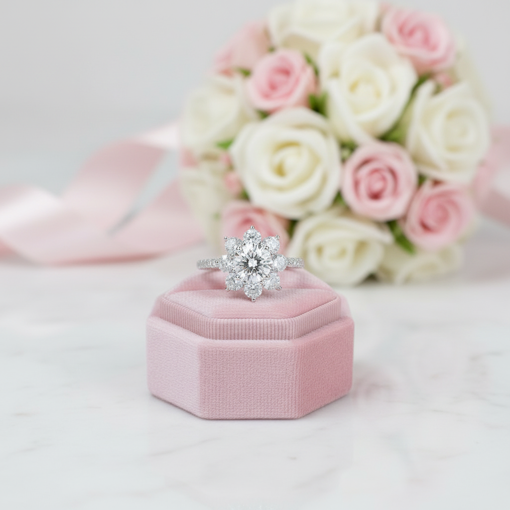 2ct 8mm Sun Flower Diamond Engagement Ring-Black Diamonds New York