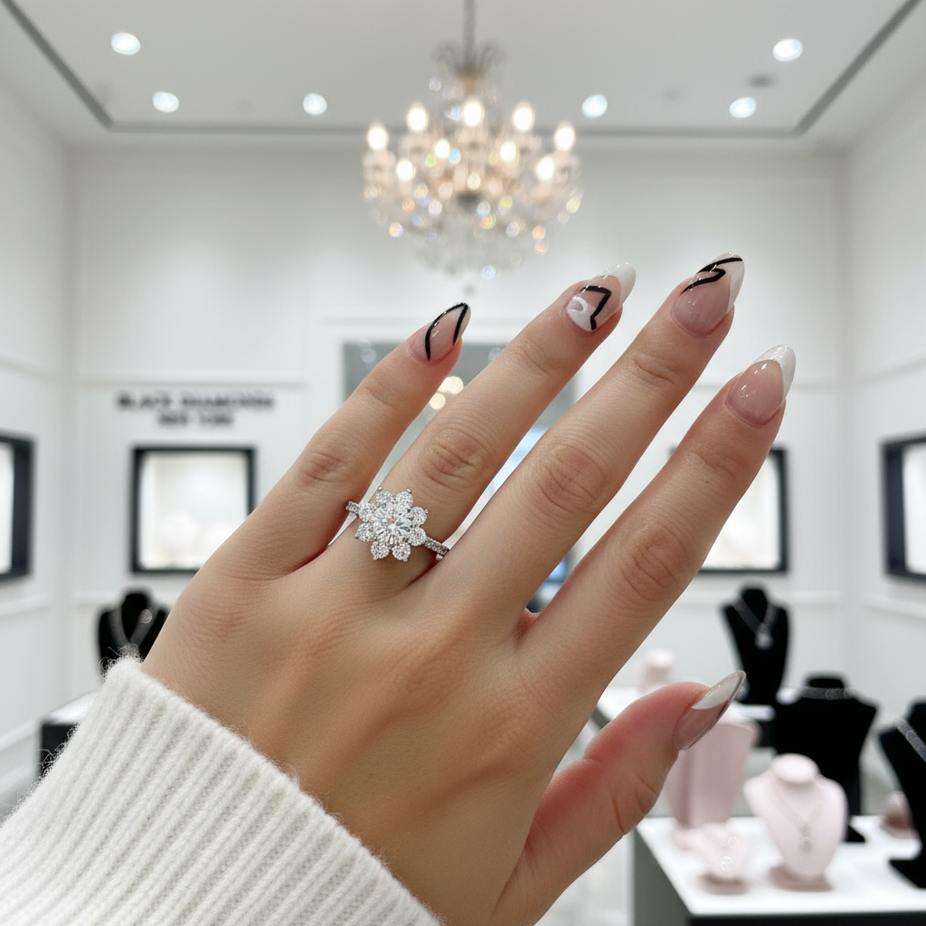 2ct 8mm Sun Flower Diamond Option Engagement Ring-Black Diamonds New York