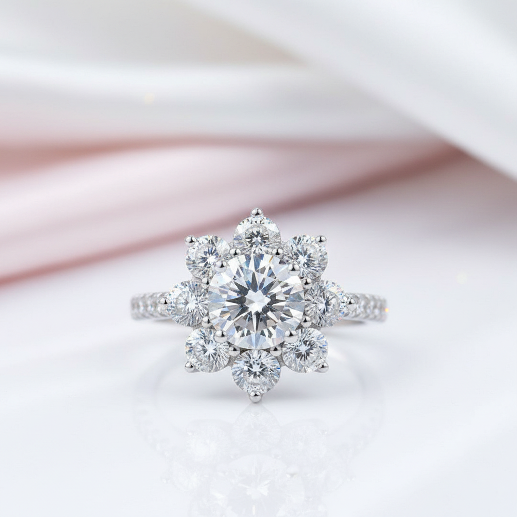 2ct 8mm Sun Flower Diamond Option Engagement Ring-Black Diamonds New York