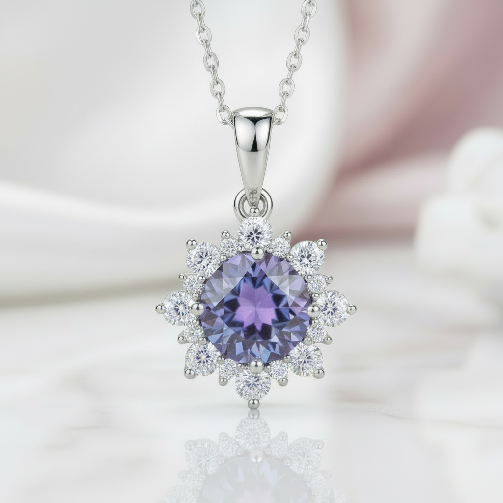 2.0 Ct Round Alexandrite Pendant Necklace-Black Diamonds New York