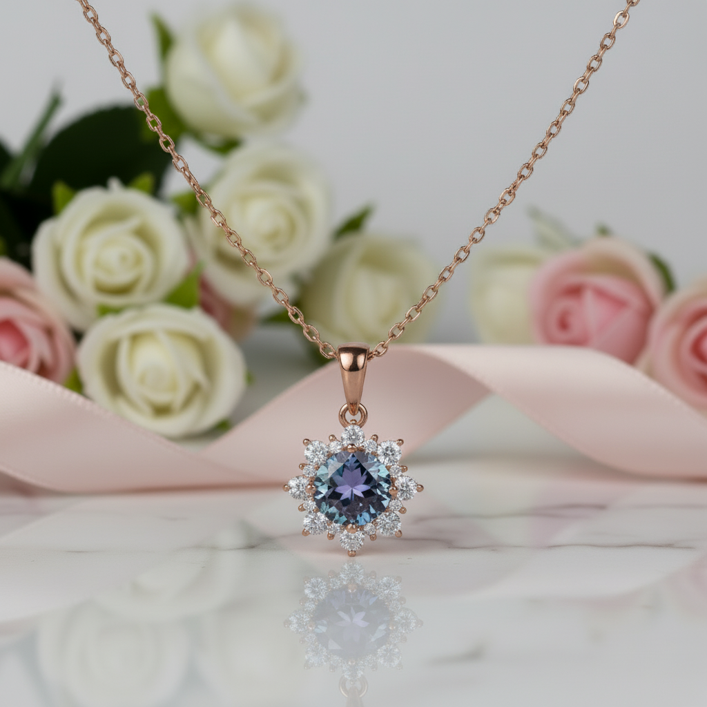 2.0 Ct Round Alexandrite Pendant Necklace-Black Diamonds New York