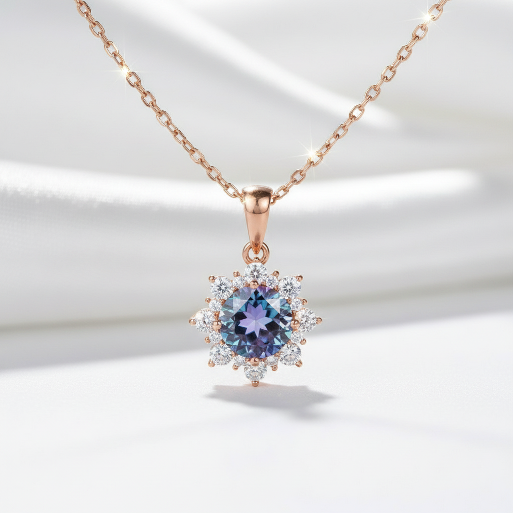 2.0 Ct Round Alexandrite Pendant Necklace-Black Diamonds New York