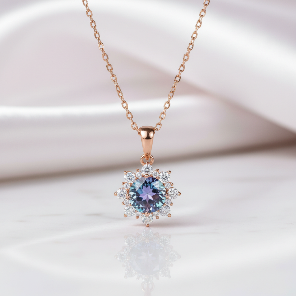 2.0 Ct Round Alexandrite Pendant Necklace-Black Diamonds New York