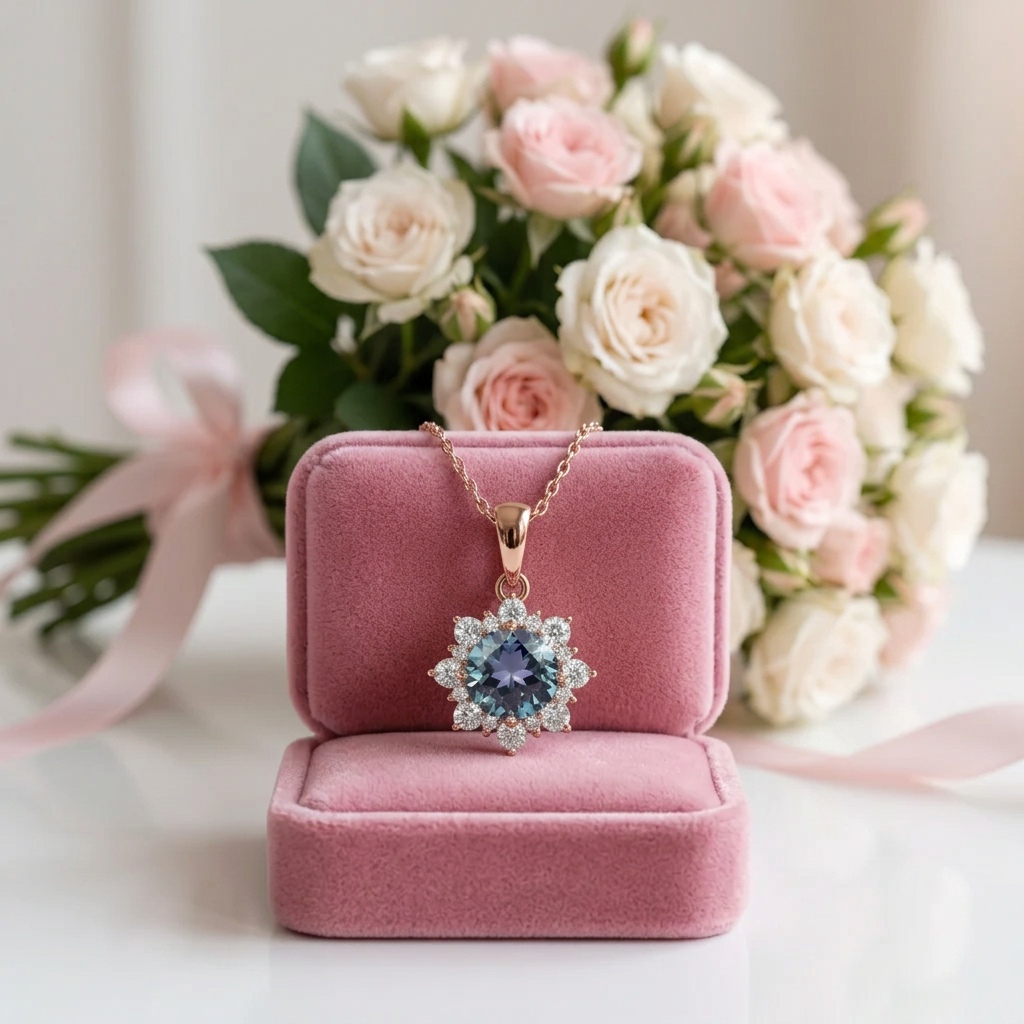 2.0 Ct Round Alexandrite Pendant Necklace-Black Diamonds New York