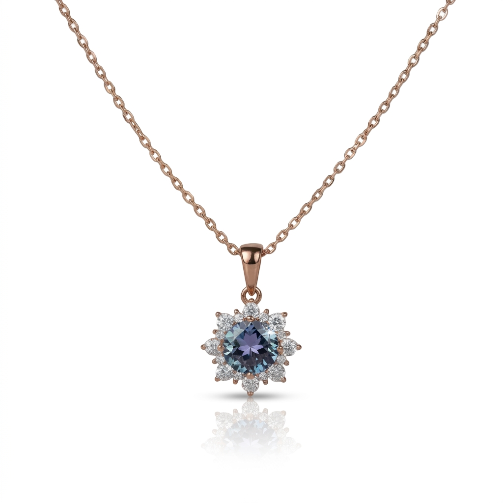 2.0 Ct Round Alexandrite Pendant Necklace-Black Diamonds New York