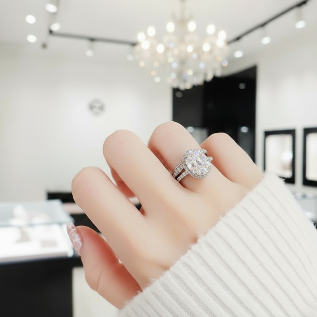 2.0 Ct D Color Oval Cut Diamond Engagement Ring-Black Diamonds New York