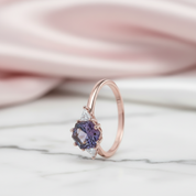 2ct Hexagon Lab Grown Alexandrite Gemstone Ring-Black Diamonds New York