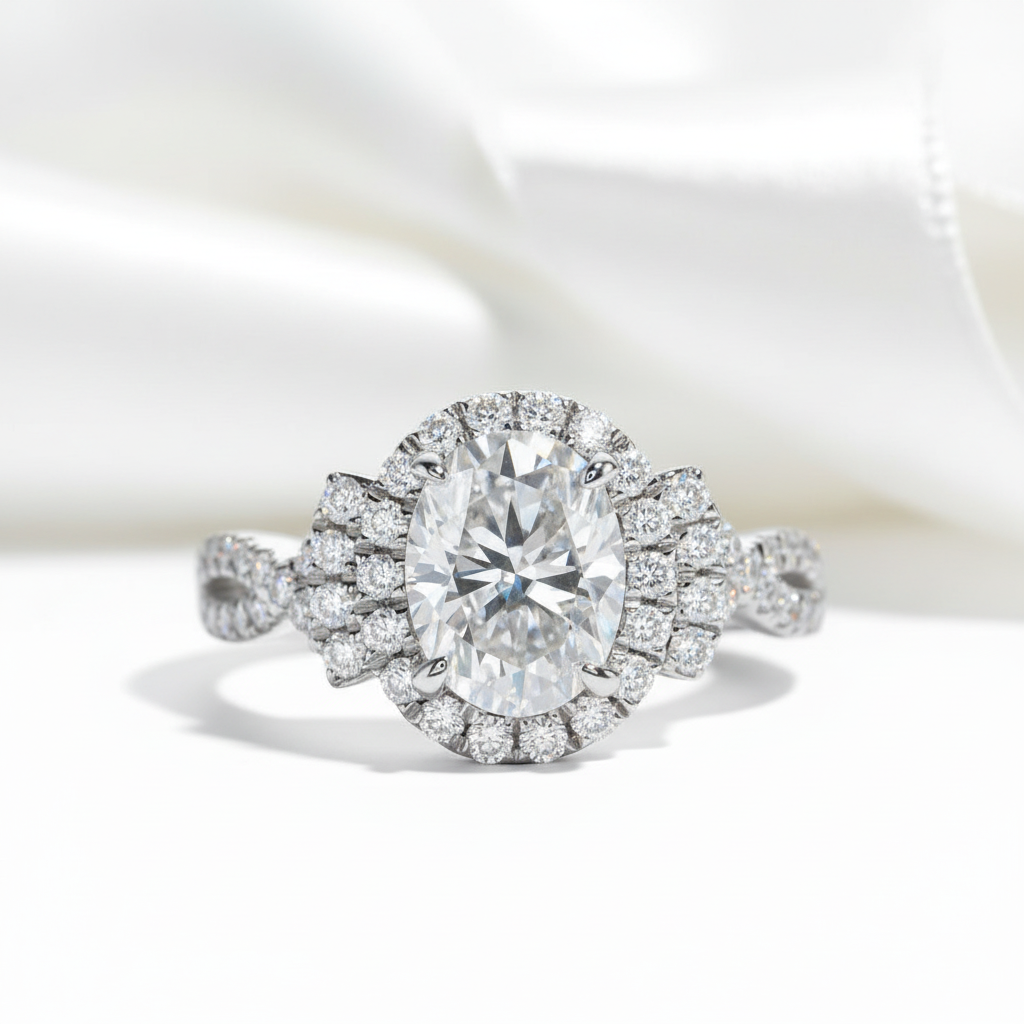 2ct Oval Cut Halo Diamond Option Engagement Ring-Black Diamonds New York
